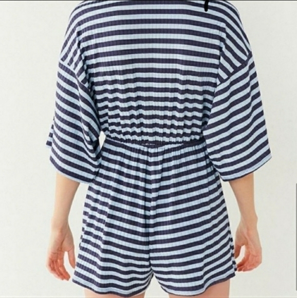 Urban Outfitters Knit Deep V Striped Blue Romper - Picture 5 of 13